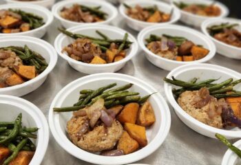 BBQ Burger with Roasted Sweet Potatoes and Green Beans