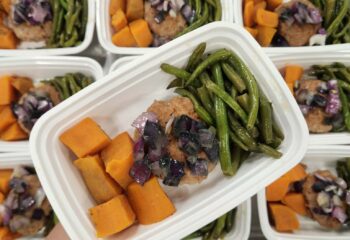BBQ Burger with Roasted Sweet Potatoes and Green Beans