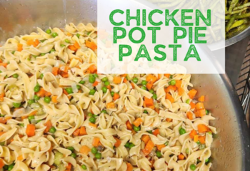 Chicken Pot Pie Pasta with Roasted Brussels