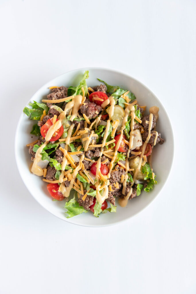 Loaded Burger Bowl with House Special Sauce (formerly Big Mac Bowl