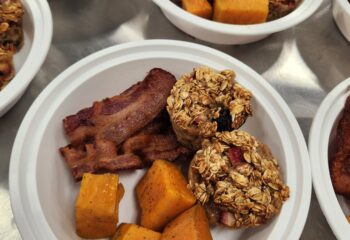 Breakfast Berry Oatmeal Muffin with Bacon and Sweet Potatoes