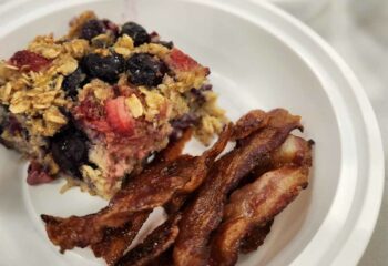 Breakfast Berry Oatmeal Muffin with Bacon and Sweet Potatoes