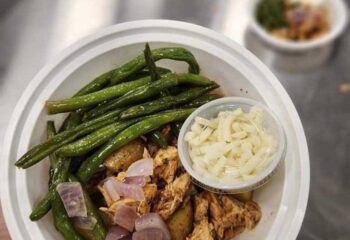 BBQ Chicken Loaded Potatoes with Green Beans