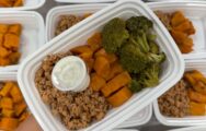 Buffalo Turkey Loaded Sweet Potatoes with House Ranch