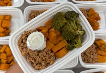 Buffalo Turkey Loaded Sweet Potatoes with House Ranch